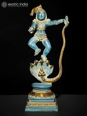 18" Lord Krishna Vanquishes Kaliya In Brass