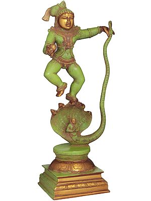 18" Lord Krishna Vanquishes Kaliya Idol in Brass