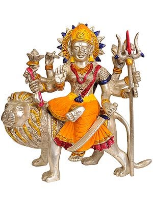 8" Ashtabhuja-dhari Durga Seated on Lion In Brass | Handmade | Made In India