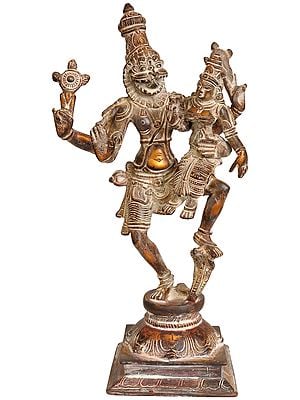 11" Brass Lord Narasimha with Goddess Lakshmi Statue  | Handmade | Made in India