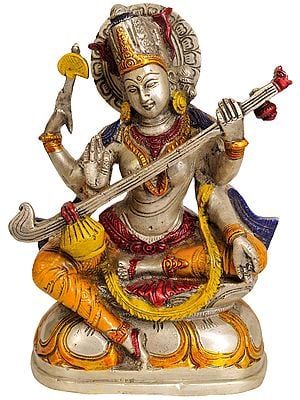 7" Goddess Saraswati Idol in Brass | Handmade | Made in India