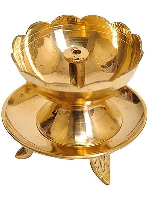 2" Flower Wick Lamp with Stand In Brass | Handmade | Made In India