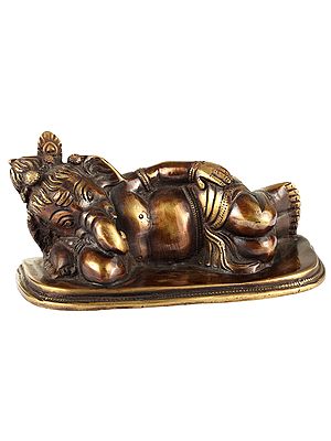 6" Relaxing Ganesha Statue in Brass | Handmade | Made in India