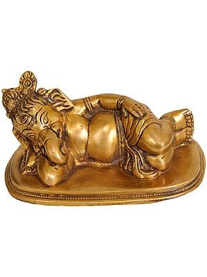 6" Relaxing Ganesha Statue in Brass | Handmade | Made in India