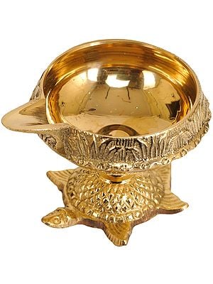 Handcrafted Brass Vastu Pooja Diya on Carving Tortoise