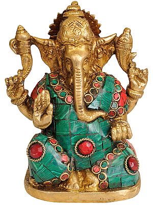 4" Blessing Ganesha Sculpture in Brass | Handmade | Made in India