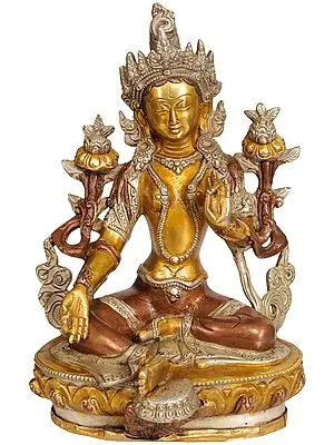 8" Saviour Goddess Green Tara (Tibetan Buddhist Deity) In Brass | Handmade | Made In India