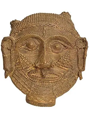 5" Tribal Bhairava Head (Flat Statue) In Brass | Handmade | Made In India