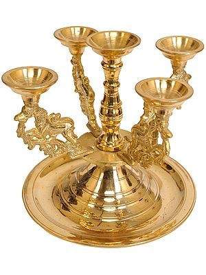 7" Five-Wick Yali Lamps In Brass | Handmade | Made In India