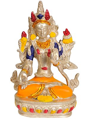 5" Brass Goddess Green Tara Statue (Tibetan Buddhist Deity) | Handmade | Made in India