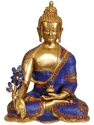 14" (Tibetan Buddhist Deity) Lapis Healing  Buddha In Brass | Handmade | Made In India