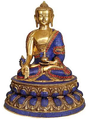 16" (Tibetan Buddhist Deity) The Medicine Buddha - Scenes from the Life of Buddha Depicted on Reverse In Brass | Handmade | Made In India
