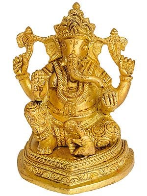 4" Brass Lord Ganesha Statue Granting Abhaya | Handmade | Made in India