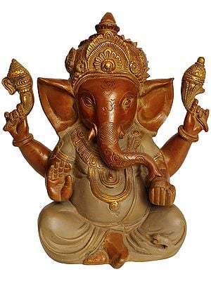 9" Lord Ganesha Enjoying Modaka In Brass | Handmade | Made In India