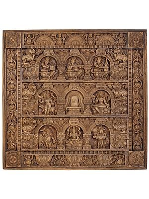 Musical Ganesha Panel with Bhairava, Shiva Linga, Dakshinamurti Shiva, Shiva Ganas and Pashupatinath Shiva
