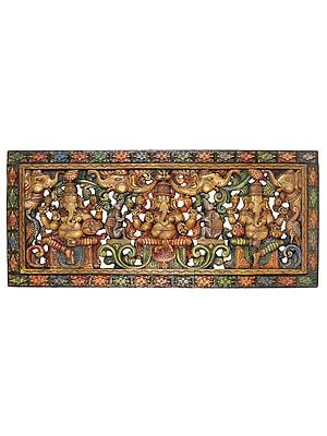 Triple Ganesha Panel with Lattice