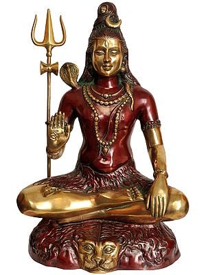 22" Mahayogi Shiva Seated on Lion Skin In Brass | Handmade | Made In India