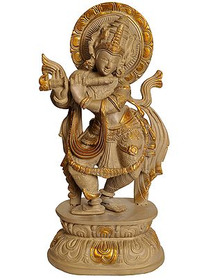 16" Lord Krishna Playing on Flute In Brass | Handmade | Made In India