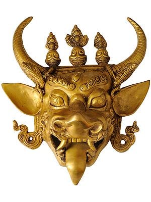 15" Yamantaka Wall Hanging Mask (Tibetan Buddhist Deity) In Brass | Handmade | Made In India