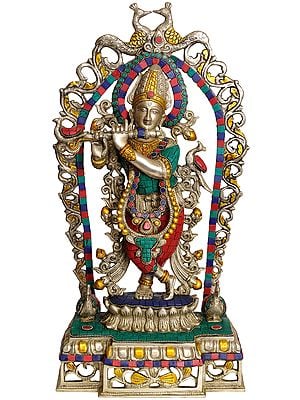 18" Lord Krishna Playing on Flute In Brass | Handmade | Made In India