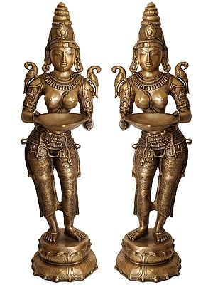 43" Large Size Deeplakshmi Pair In Brass | Handmade | Made In India