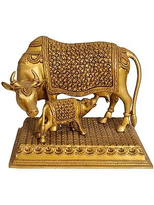 9" Cow and Calf - Most Sacred Animal of India In Brass | Handmade | Made In India