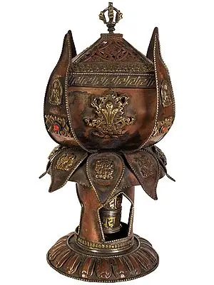Lotus Shaped Ashtamangala Incense Burner with Prayer Wheel