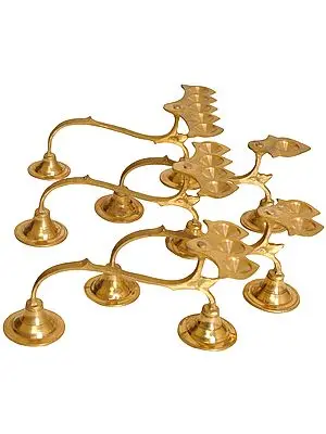 7" Handheld Aarti Lamp (set of Five) In Brass | Handmade | Made In India