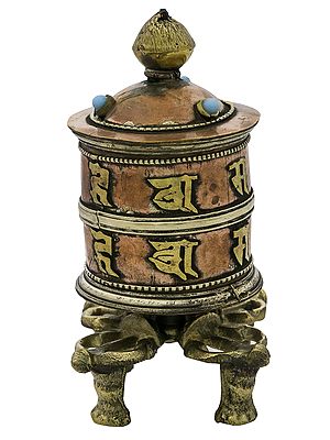 Prayer Wheel with Double Dorje Stand