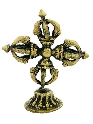 3" Tibetan Buddhist Double Dorje with Stand (Vishva-Vajra) In Brass | Handmade | Made In India