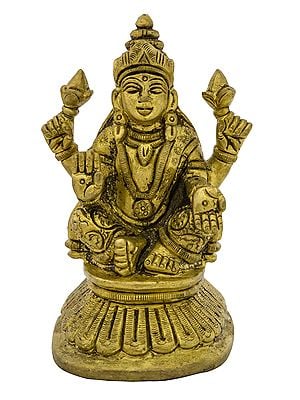4" Four armed Seated Lakshmi (Small Statue) In Brass | Handmade | Made In India