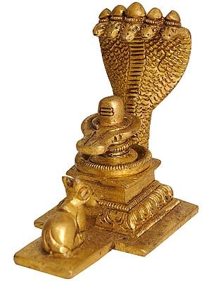 3" Shiva Linga with Five-Hooded Snake Crowning It and Nandi In Brass | Handmade | Made In India