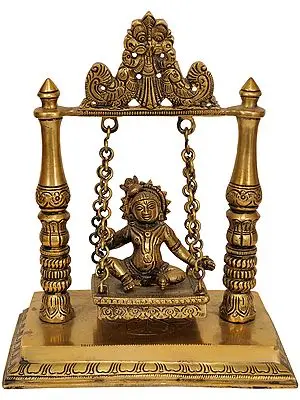 9" Baby Krishna on Swing In Brass | Handmade | Made In India
