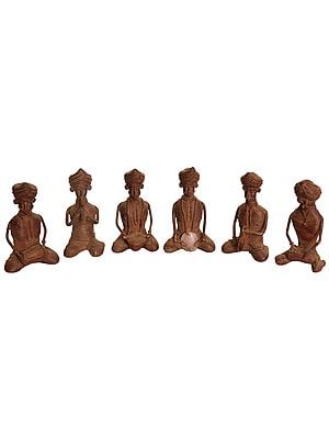 4" Set of Six Tribal Musicians (Folk Statues from Bastar) In Brass | Handmade | Made In India