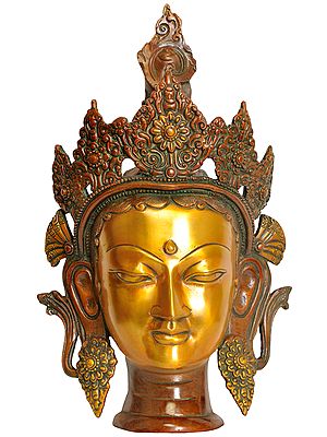 14" Goddess Tara Wall Hanging Mask (Tibetan Buddhist Deity) In Brass | Handmade | Made In India