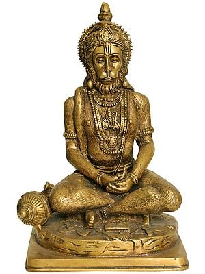 11" Lord Hanuman In Dhyana Mudra In Brass | Handmade | Made In India