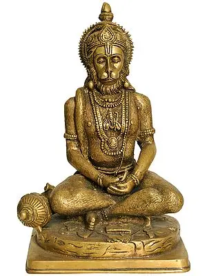 11" Lord Hanuman In Dhyana Mudra In Brass | Handmade | Made In India