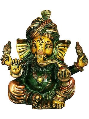 7" Turbaned Ganesha In Brass | Handmade | Made In India