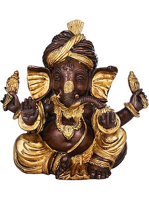 7" Turbaned Ganesha In Brass | Handmade | Made In India