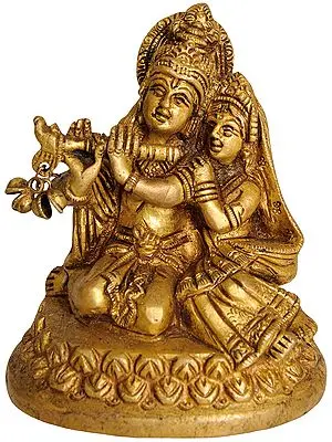 3" Radha Krishna Small Statue in Brass | Handmade | Made in India