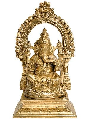 Lord Ganesha Seated on Lotus Throne with Prabhavali