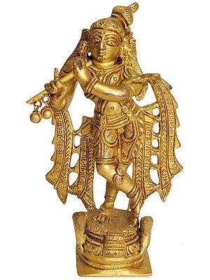 5" Shri Krishna Playing on Flute In Brass | Handmade | Made In India