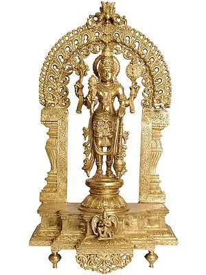 22" Large Size Lord Vishnu with Floral Prabhavali | Handmade |