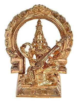 Goddess Saraswati Playing on Veena with Floral Prabhavali