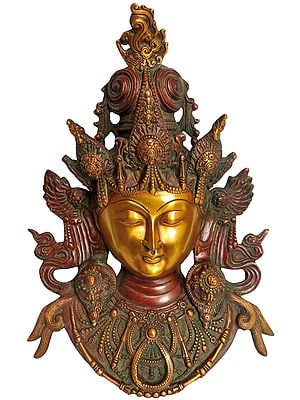 15" Goddess Tara Wall Hanging Mask (Tibetan Buddhist Deity) In Brass | Handmade | Made In India