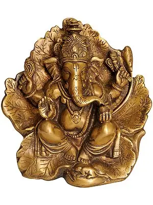 6" Brass Lord Ganesha Idol Seated on A Flower Couch | Handmade
