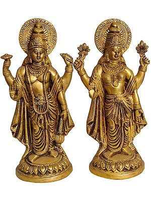9" Lord Vishnu and Goddess Lakshmi In Brass | Handmade | Made In India