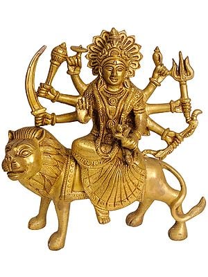 7" Mother Goddess Durga In Brass | Handmade | Made In India