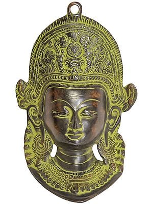 7" Lord Indra Wall Hanging Mask with Horizontal Third Eye | Handmade Brass Statue | Made in India