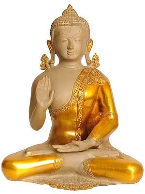 12" Lord Buddha In Abhaya Mudra In Brass | Handmade | Made In India
